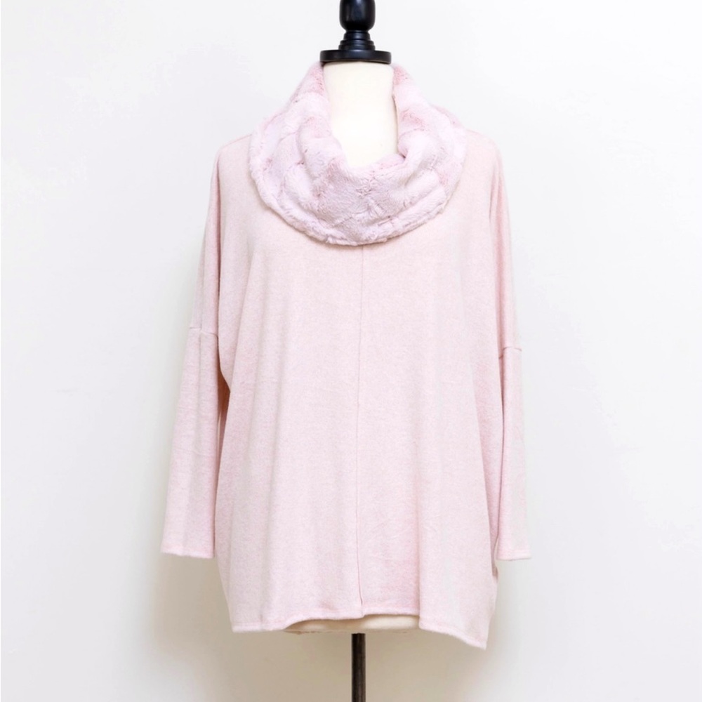 NWT Vine Street Apparel Luxury Faux Fur Pink Cowl Neck Sweater